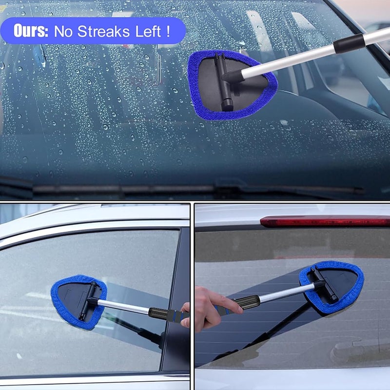 desin Windshield Cleaning Tool, Car Window Cleaner Windshield Cleaner with 4 Reusable and Washable Microfiber Pads and Extendable Handle Auto Inside Glass Wiper Kit (Dark Blue) - Image 5